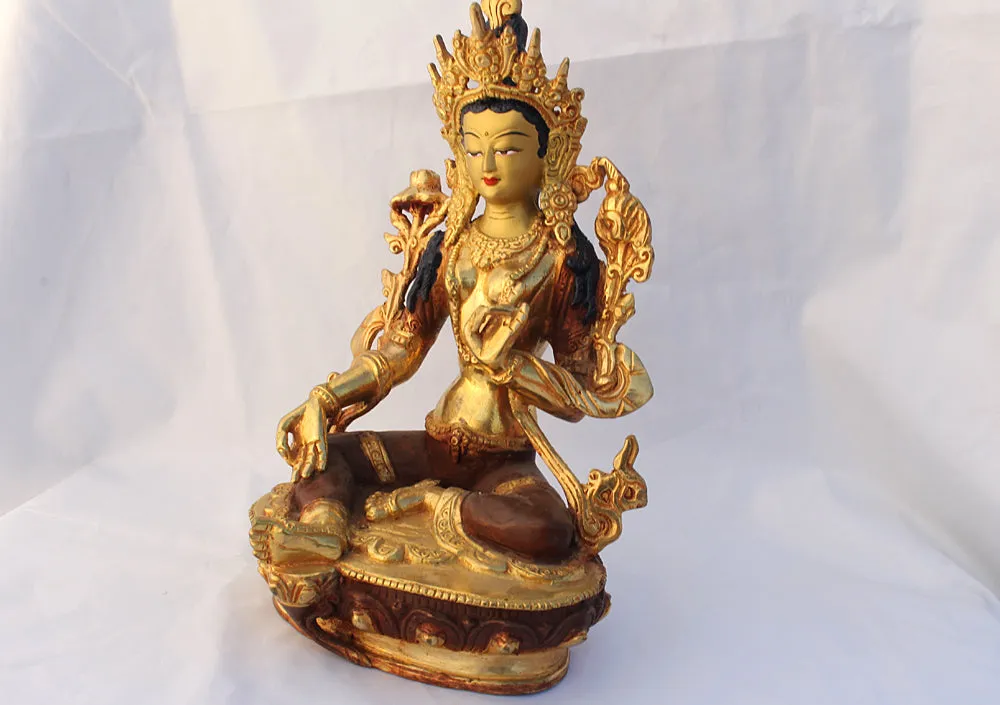 8 Inch High Gold Plated Green Tara Statue SSST354B