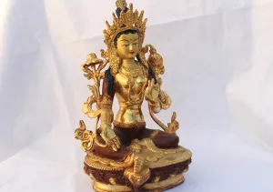 8 Inch High Gold Plated Green Tara Statue SSST354B