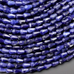 AAA Faceted Natural Blue Sodalite 6mm Small Briolette Teardrop Beads Vertically Drilled Good For Earrings 15.5" Strand