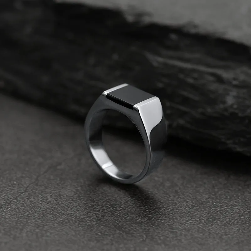 Agate Black Onyx Band Ring For Men