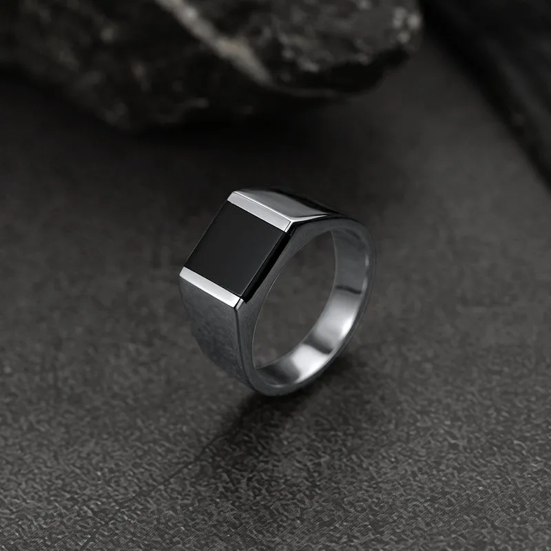 Agate Black Onyx Band Ring For Men