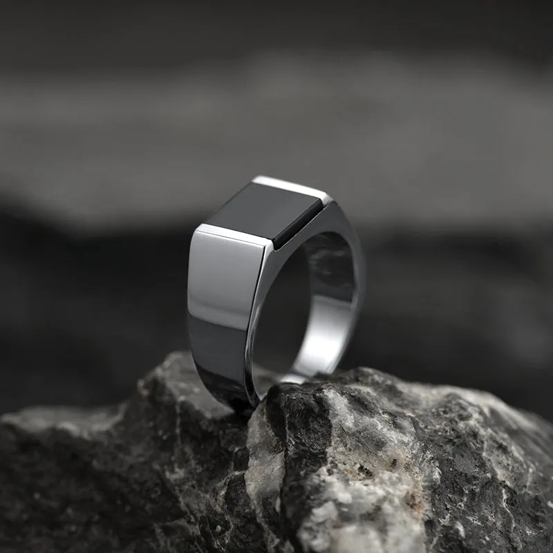 Agate Black Onyx Band Ring For Men