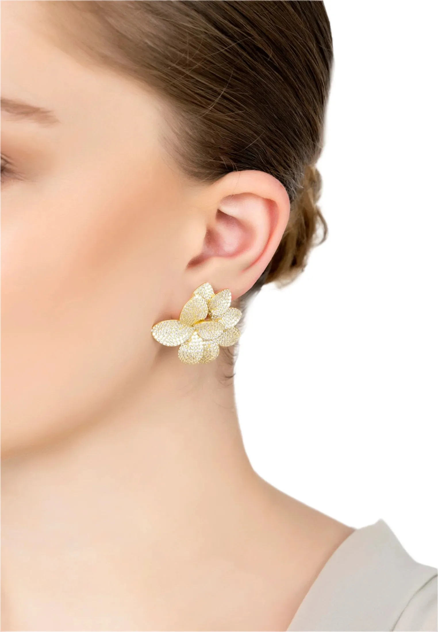 Amaryllis Flower Large Stud Earrings Gold