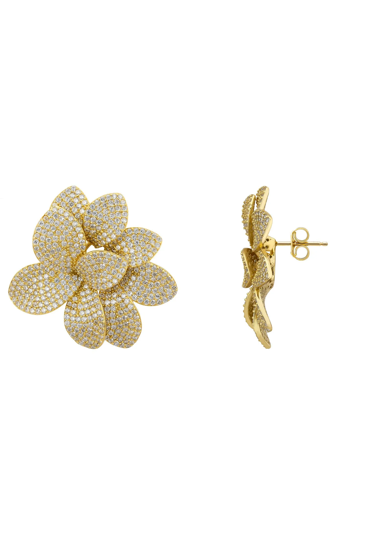 Amaryllis Flower Large Stud Earrings Gold