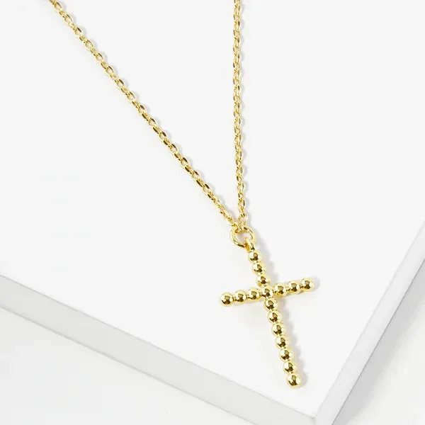 Amazing Grace Beaded Cross 18K Gold Plated Necklace