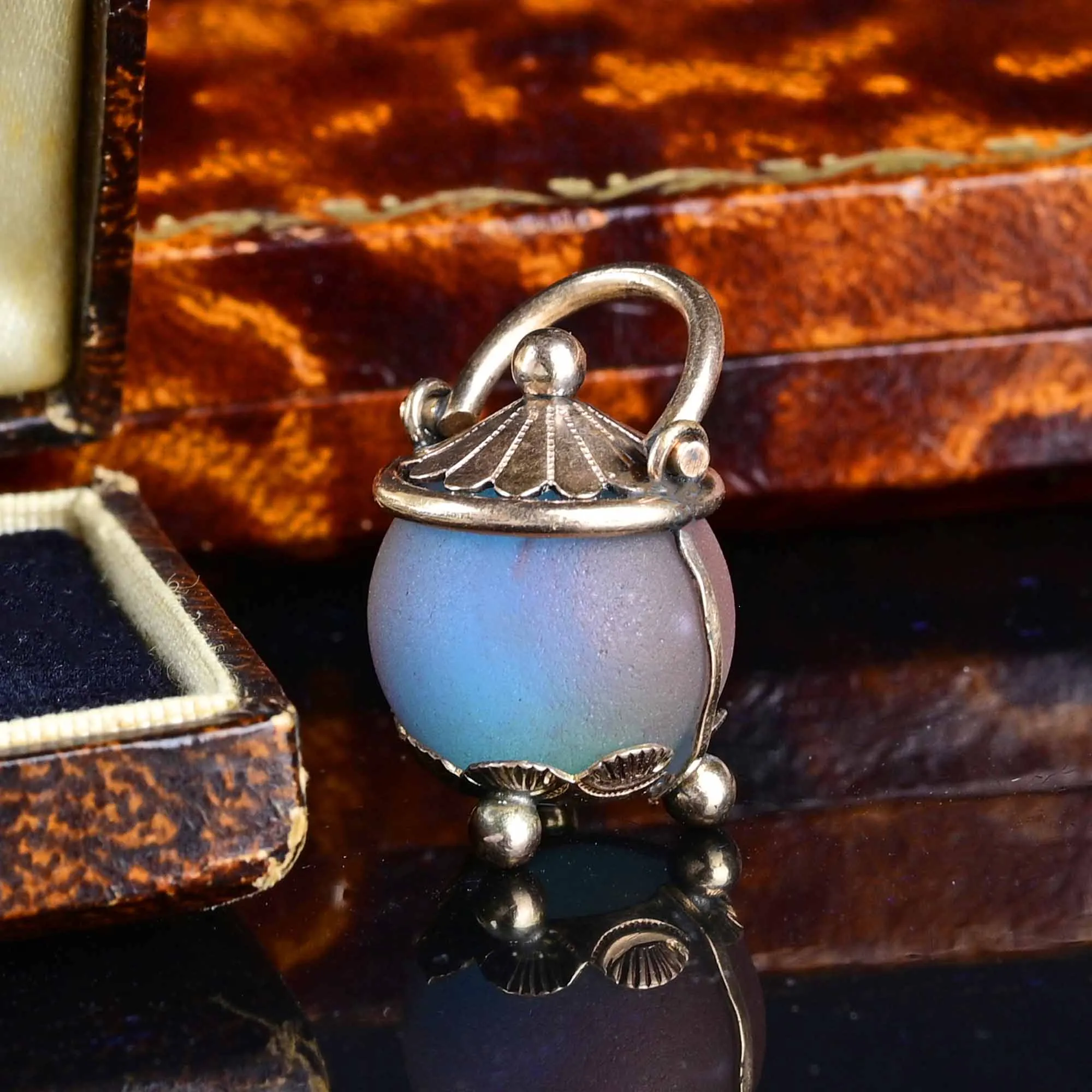 Antique Saphiret Glass Kettle Charm Pendant