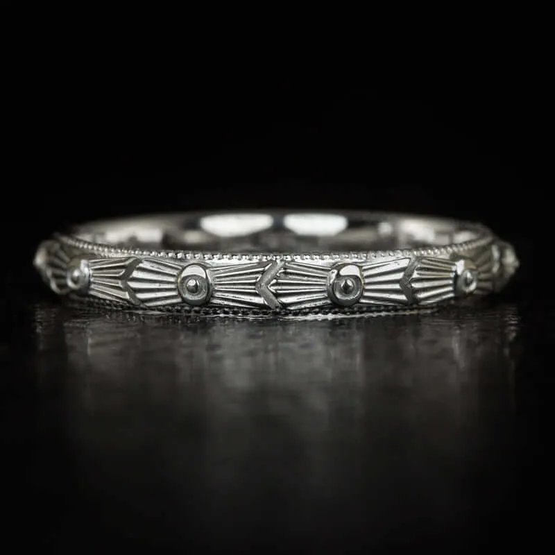 ART DECO PLATINUM WEDDING BAND VINTAGE STYLE 1920s ETCHED RETRO RING ENGRAVED