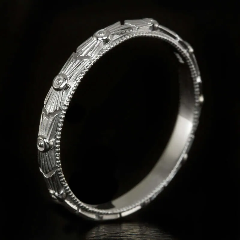 ART DECO PLATINUM WEDDING BAND VINTAGE STYLE 1920s ETCHED RETRO RING ENGRAVED