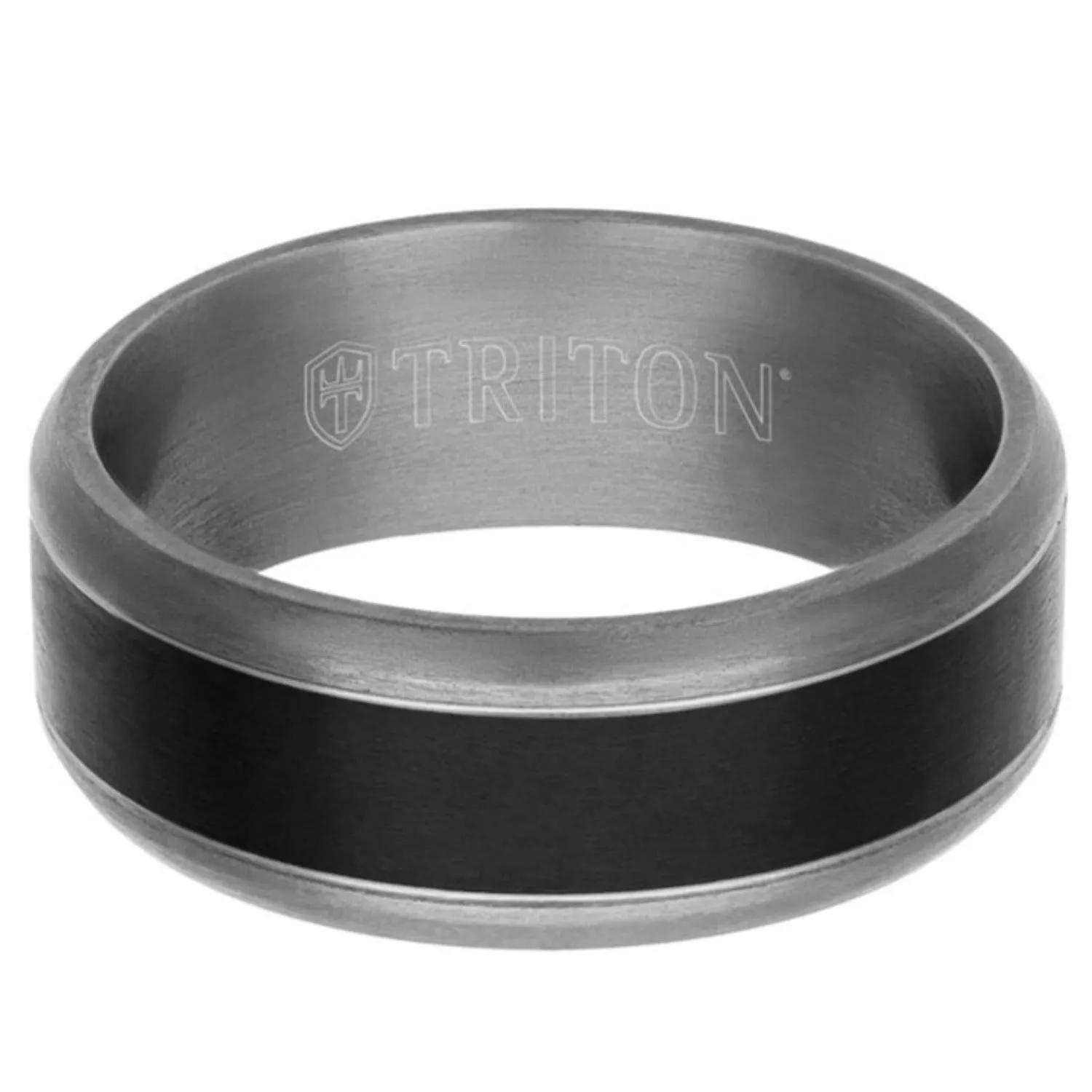 Artcarved 8MM Tantalum Wide Black Inlay Wedding Band