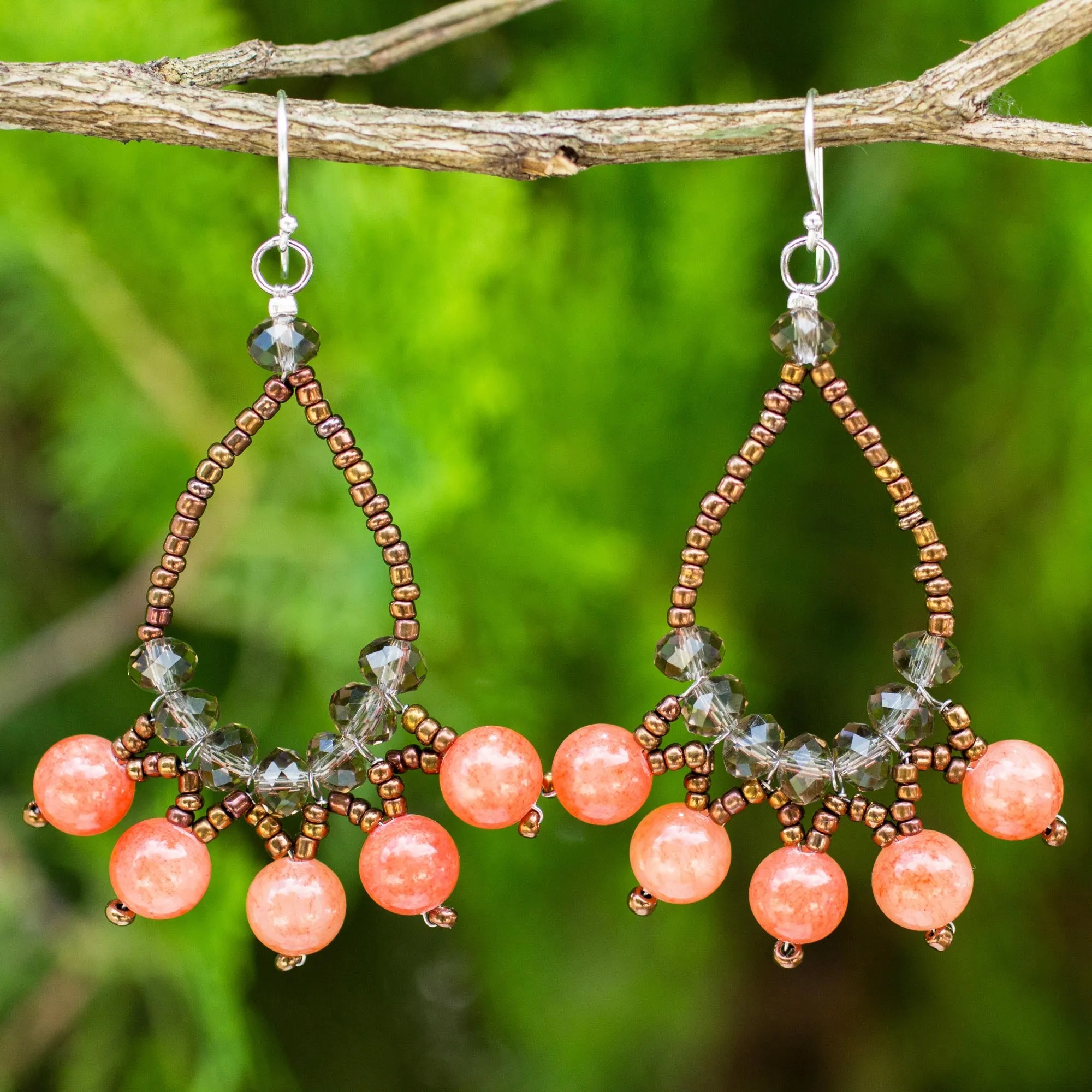 Artisan Crafted Brown Orange Beaded Earrings - Orange Harmony | NOVICA