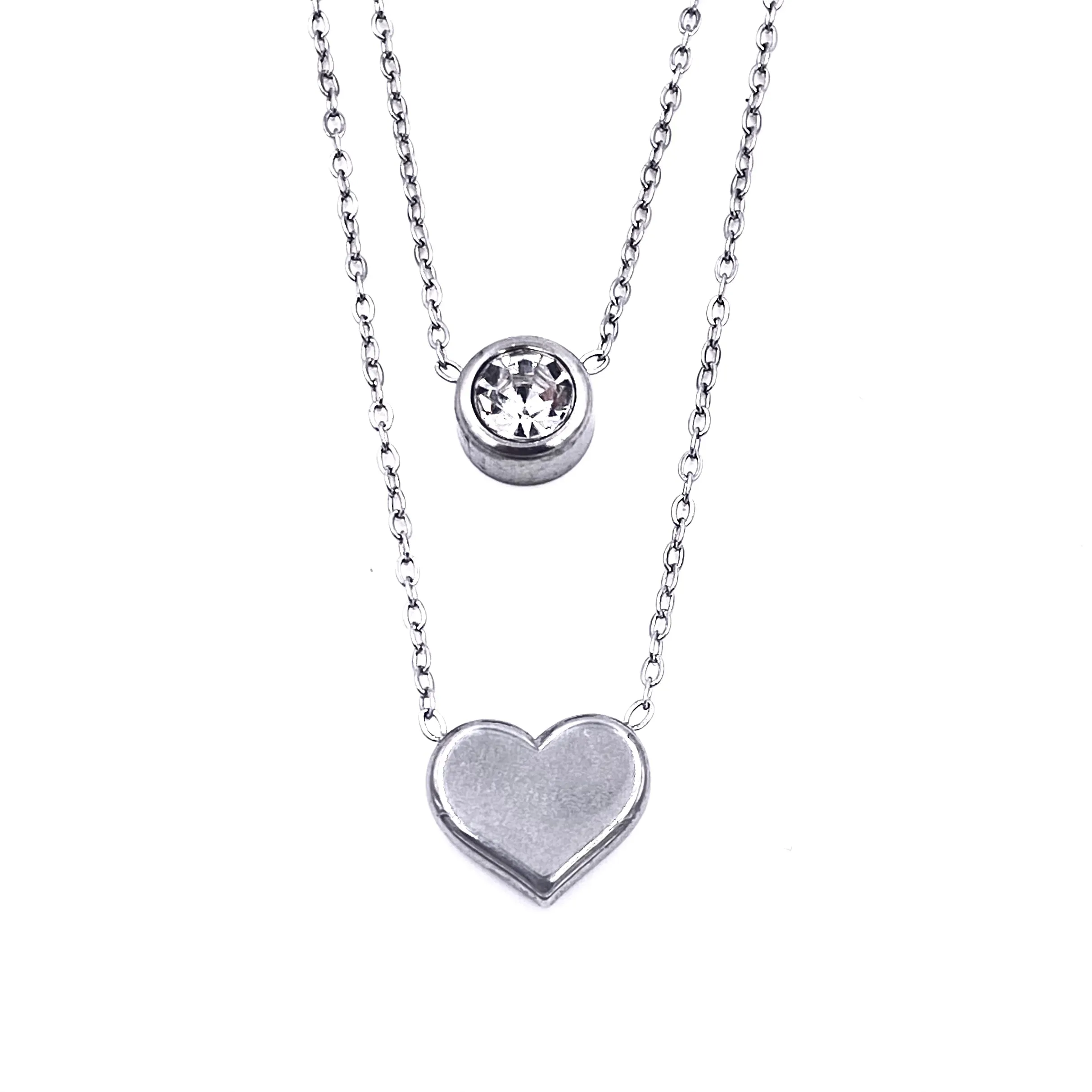 Ashley Gold Sterling Silver Double Chain CZ And Heart Design Necklace