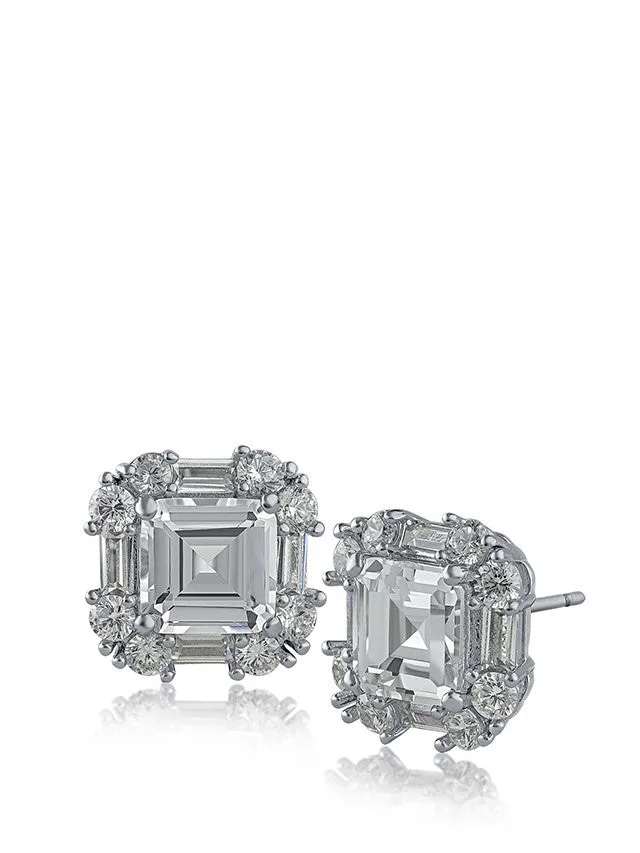 Asscher CZ Button Earrings