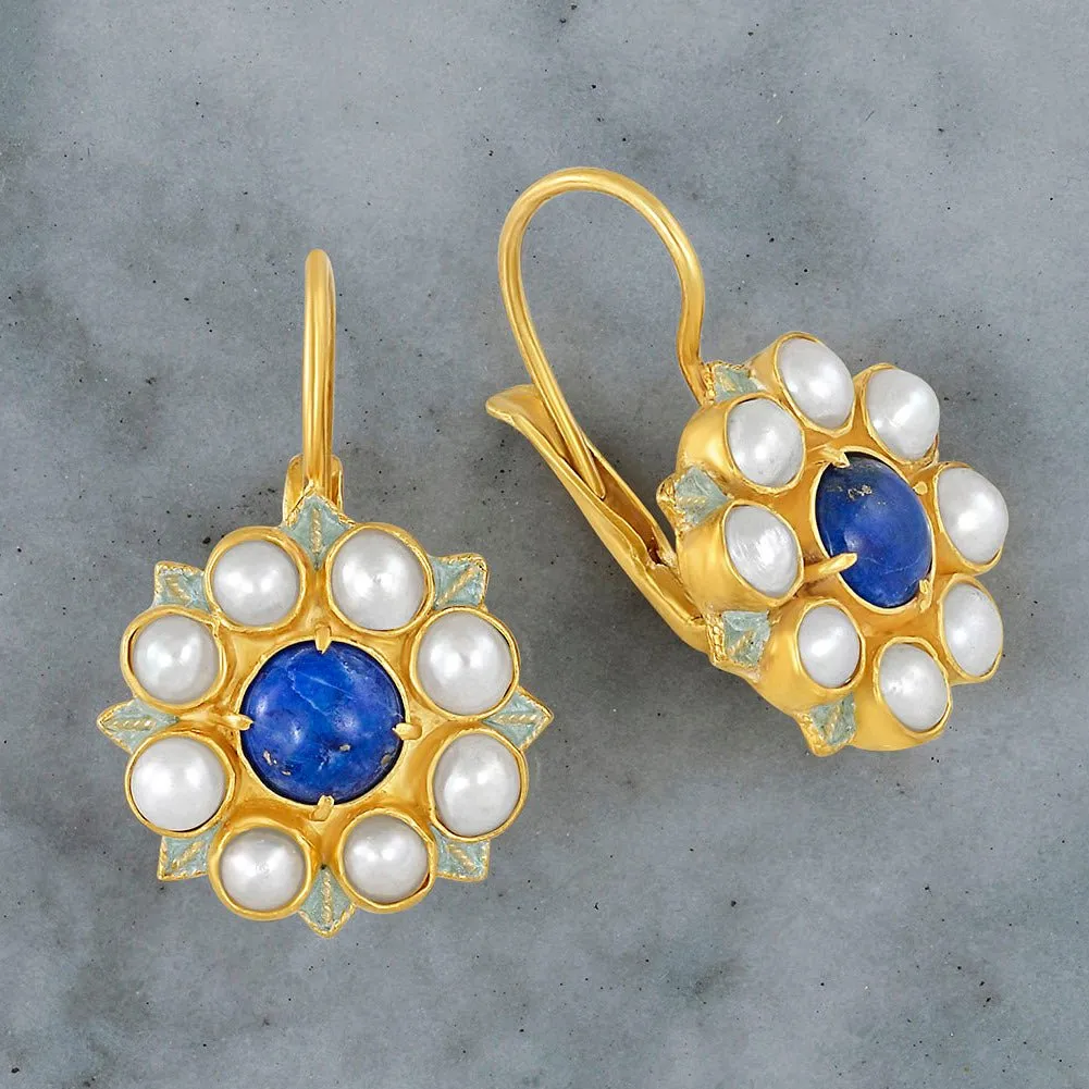 Astrophel Lapis and Pearl Earrings