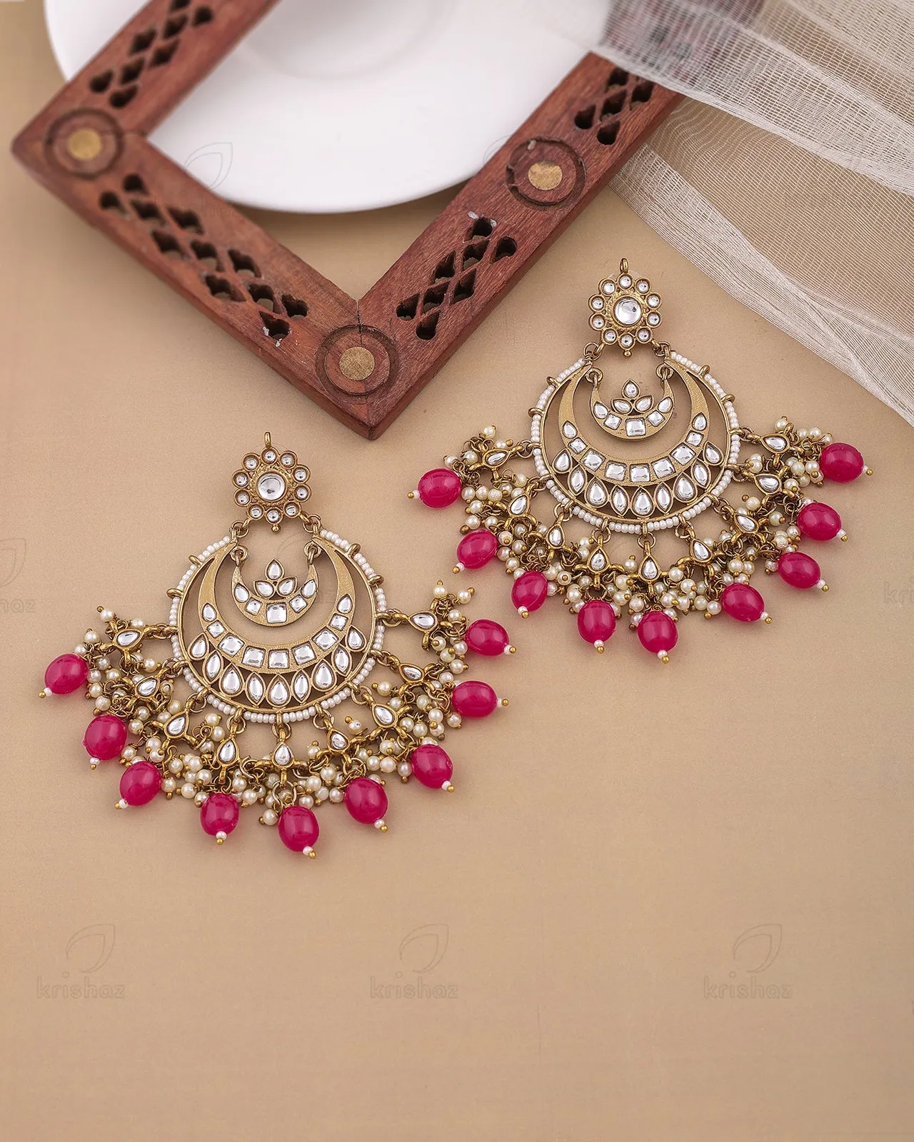 Azab Kundan Chandbali Earrings - RANG