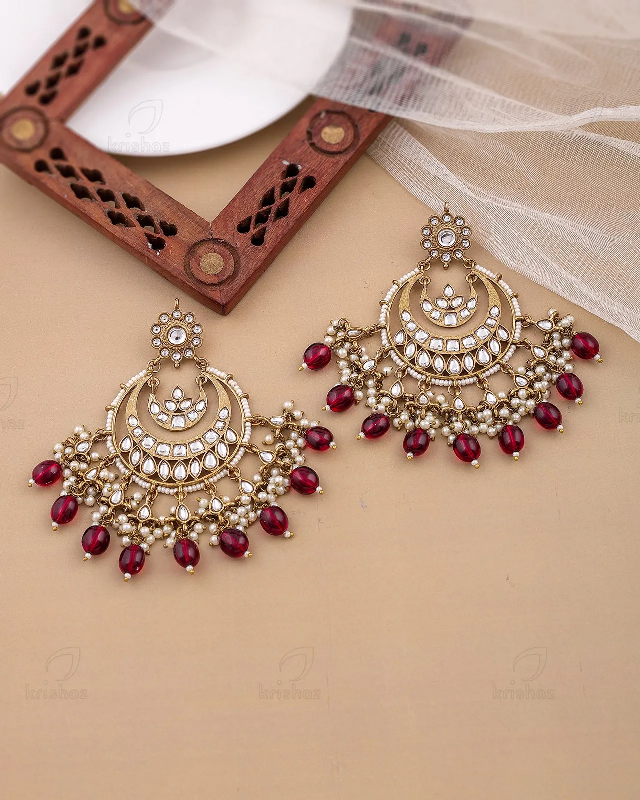 Azab Kundan Chandbali Earrings - RANG