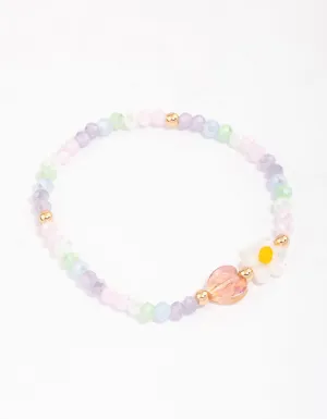 Beaded Facet Heart & Daisy Flower Bracelet