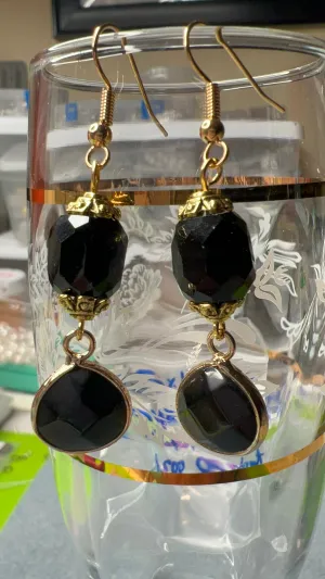 Black and Onyx Teardrop with Gold Earrings