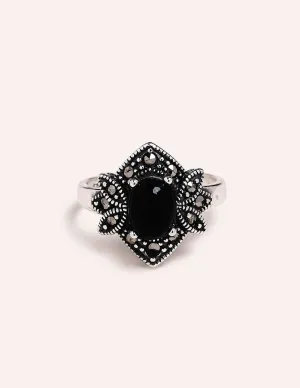 Black Onyx Mini Marcasite Ring