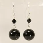 Black Onyx Round bead and Swarovski Earrings