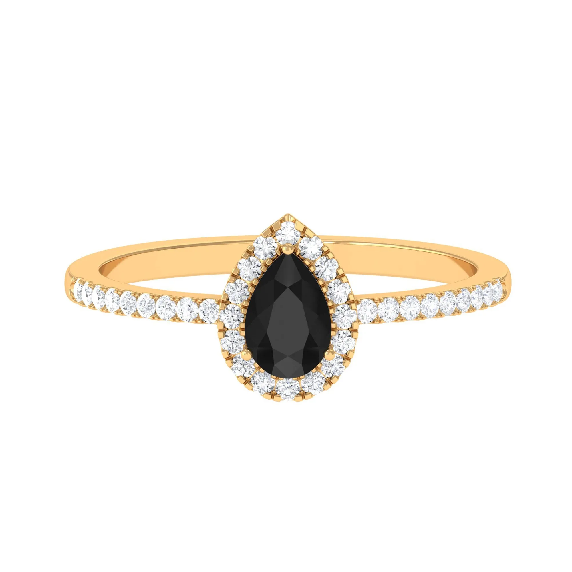 Black Onyx Teardrop Engagement Ring with Diamond Halo