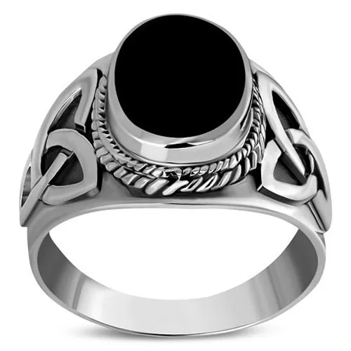 Black Onyx Triquetra Ring - Sterling Silver