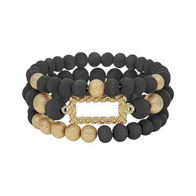 Black Wood & Textured Gold Beaded Bracelet