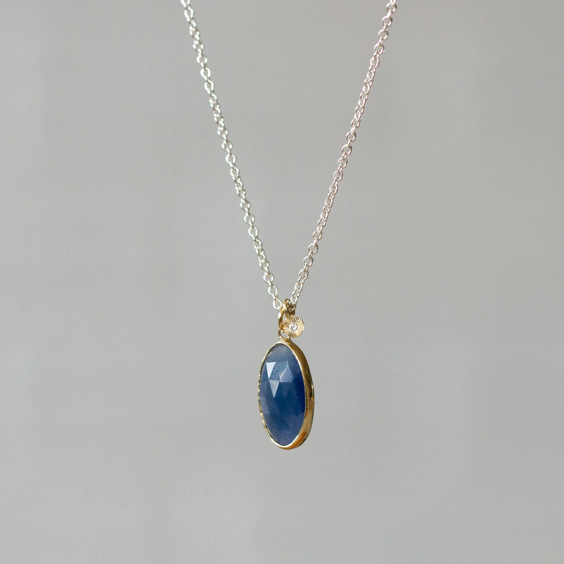 Blue Sapphire Sterling Silver and 14K Yellow Gold Theia Necklace