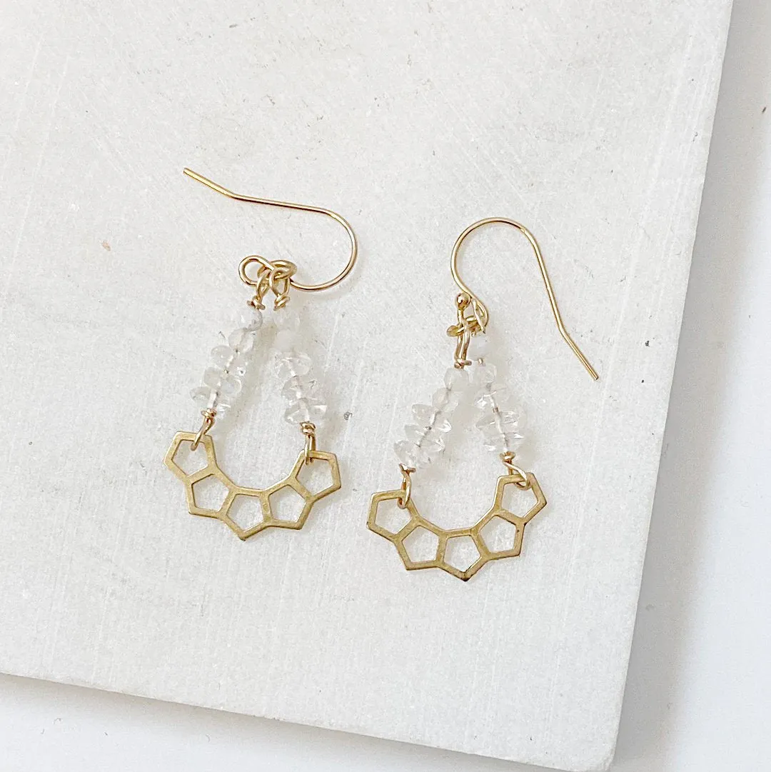 Brass Fan Quartz Earrings