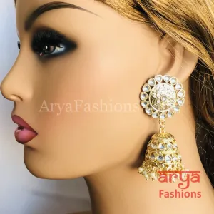 Bridal Golden Long Kundan Jhumka Earrings