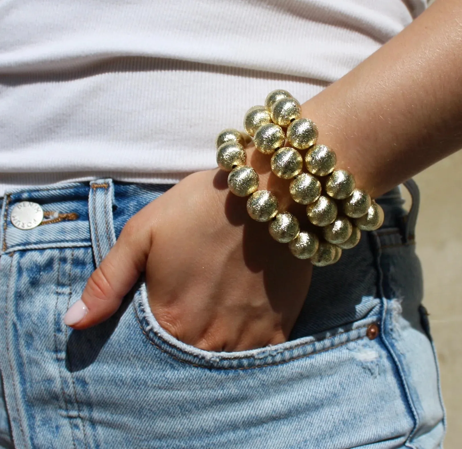 Brushed Metal Beaded Bracelet | Gold