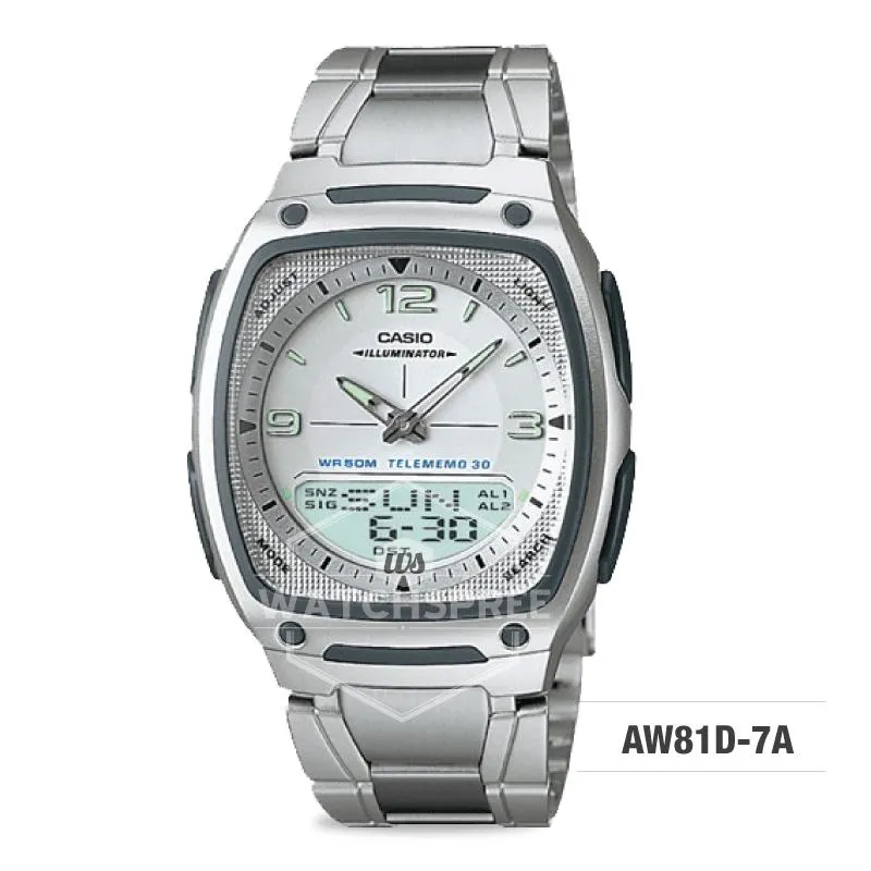 Casio Analog-Digital Silver Stainless Steel Band Watch AW81D-7A