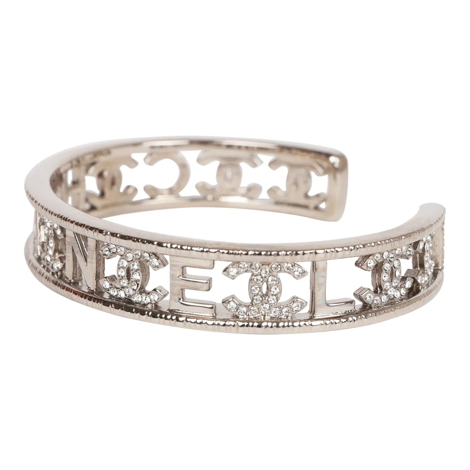 Chanel Crystal CC Silver Cuff Bracelet