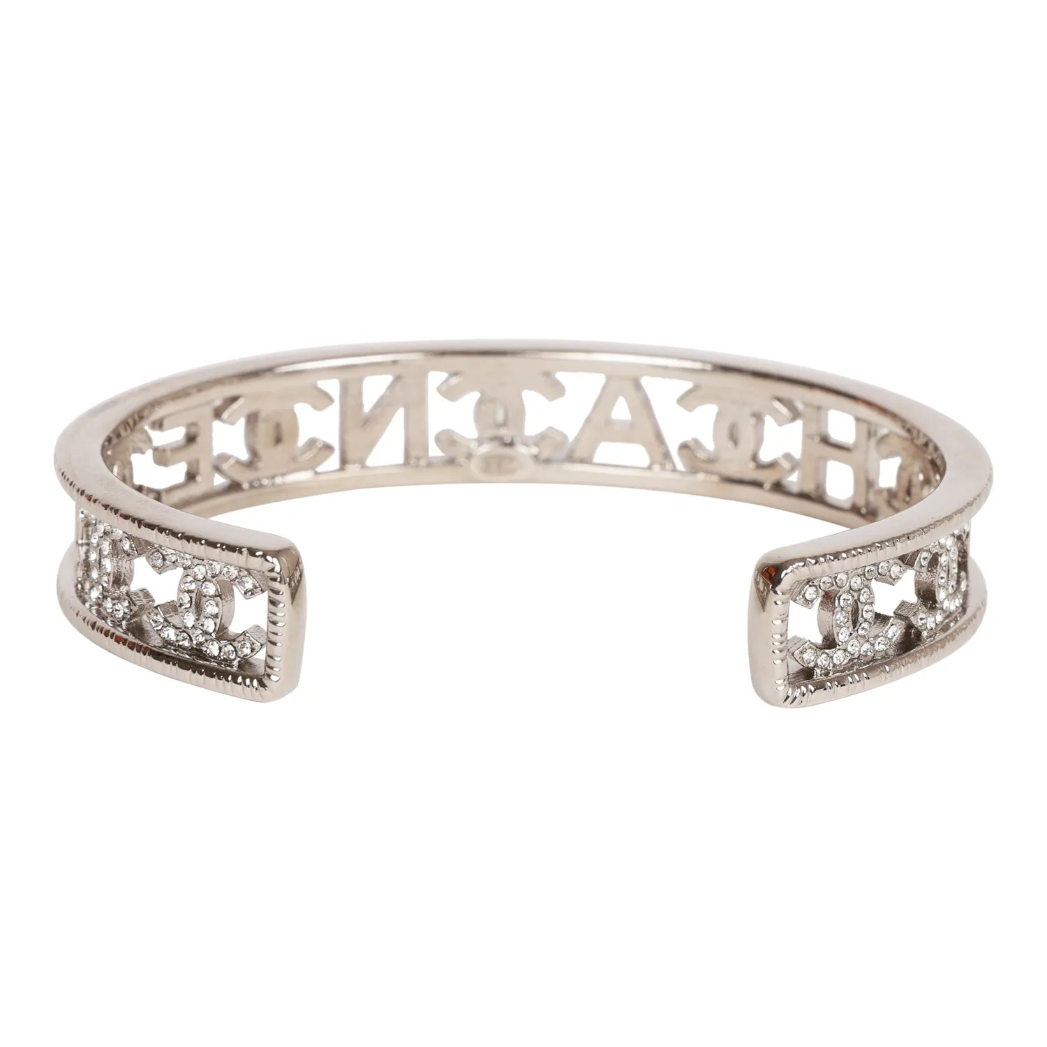 Chanel Crystal CC Silver Cuff Bracelet