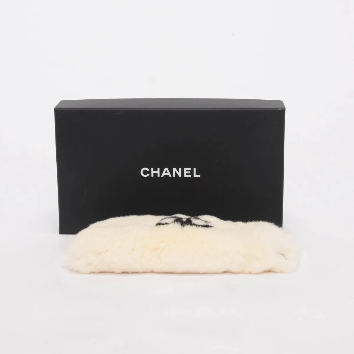 Chanel White Rabbit Fur CC Cuff Bracelet