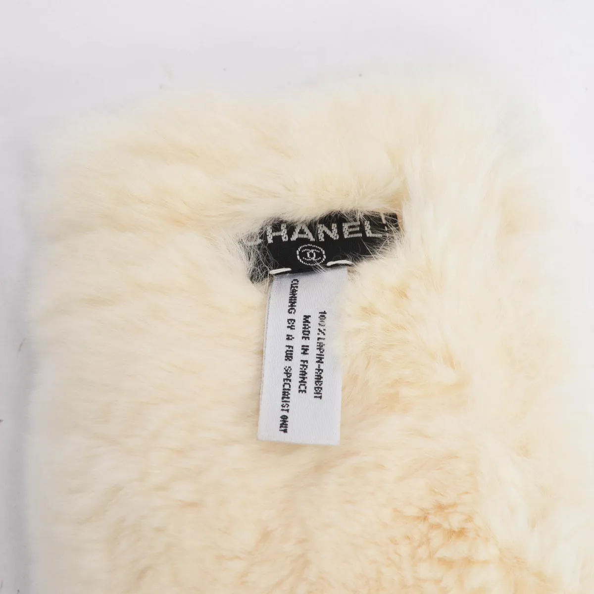 Chanel White Rabbit Fur CC Cuff Bracelet