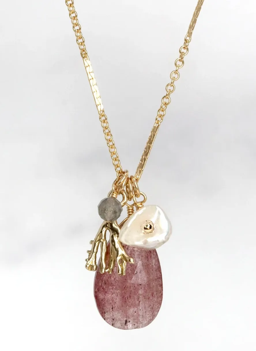 Charm Necklace pink sapphire-N01-4051 : 26"