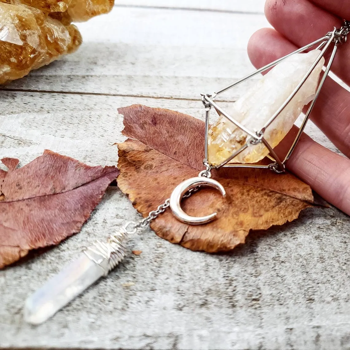 Citrine pendulum sun catcher mirror charm