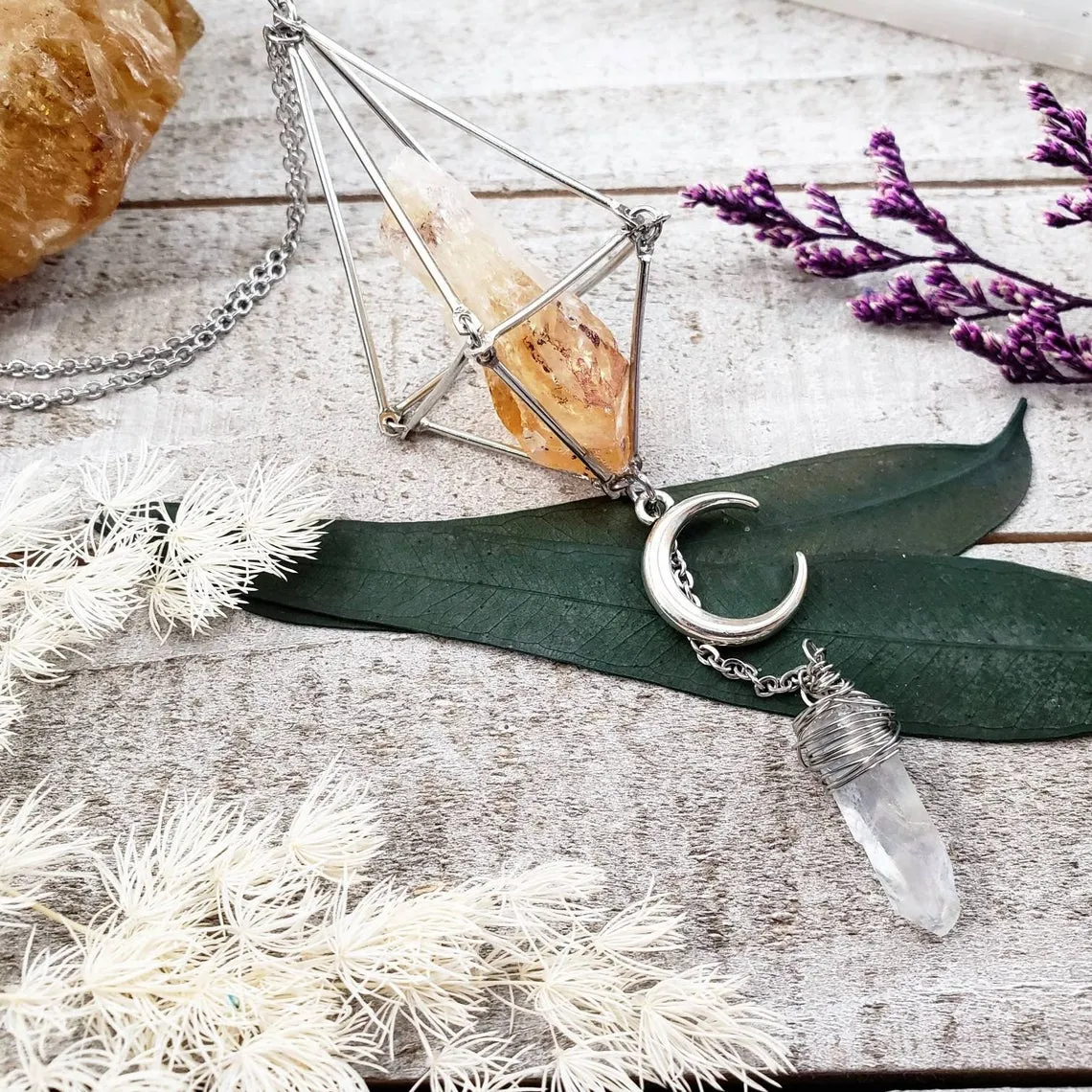 Citrine pendulum sun catcher mirror charm