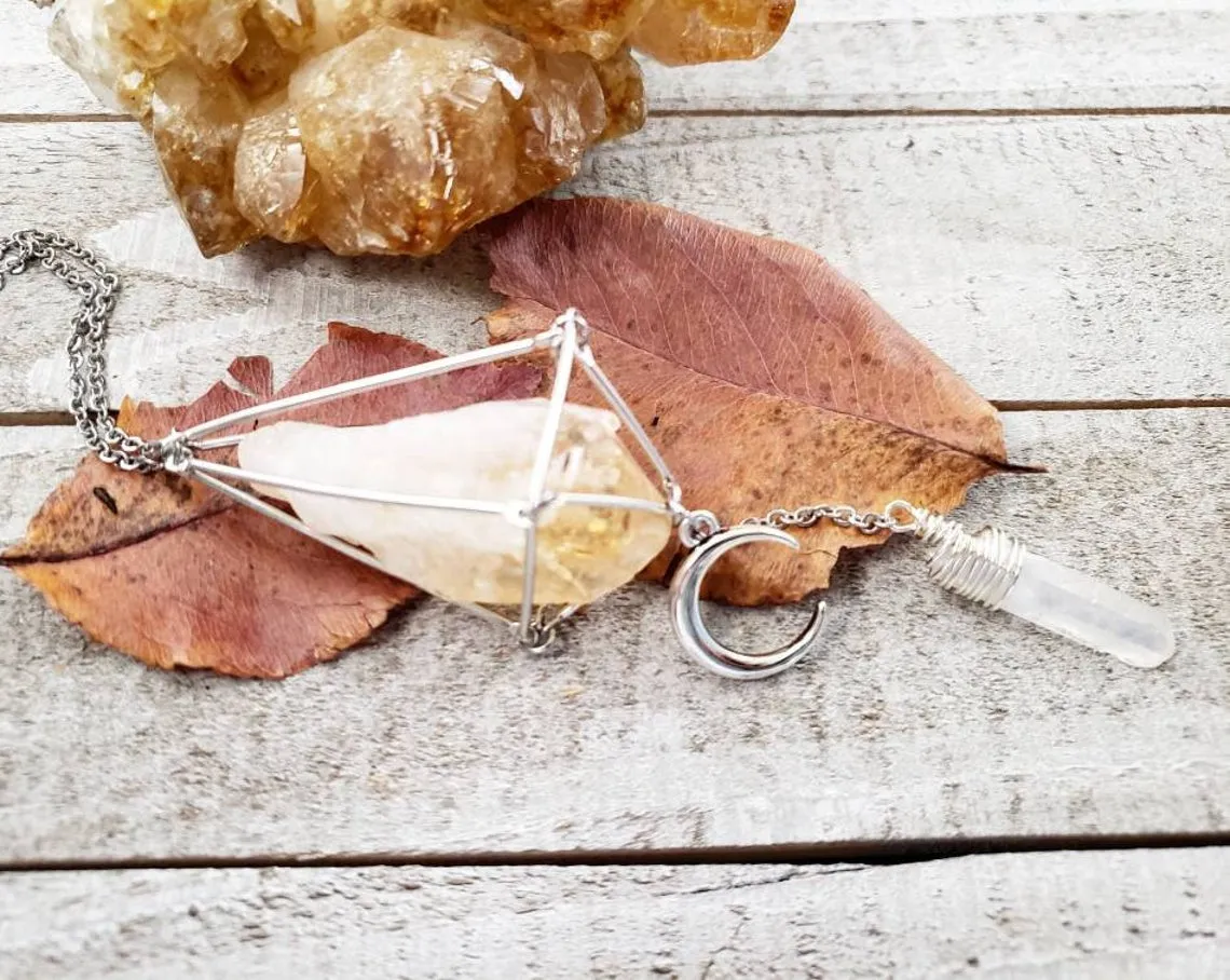 Citrine pendulum sun catcher mirror charm