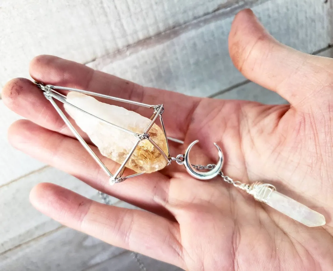 Citrine pendulum sun catcher mirror charm