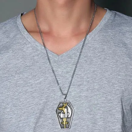 Classy Men Gold Silver Egyptian Anubis Ankh Pendant Necklace