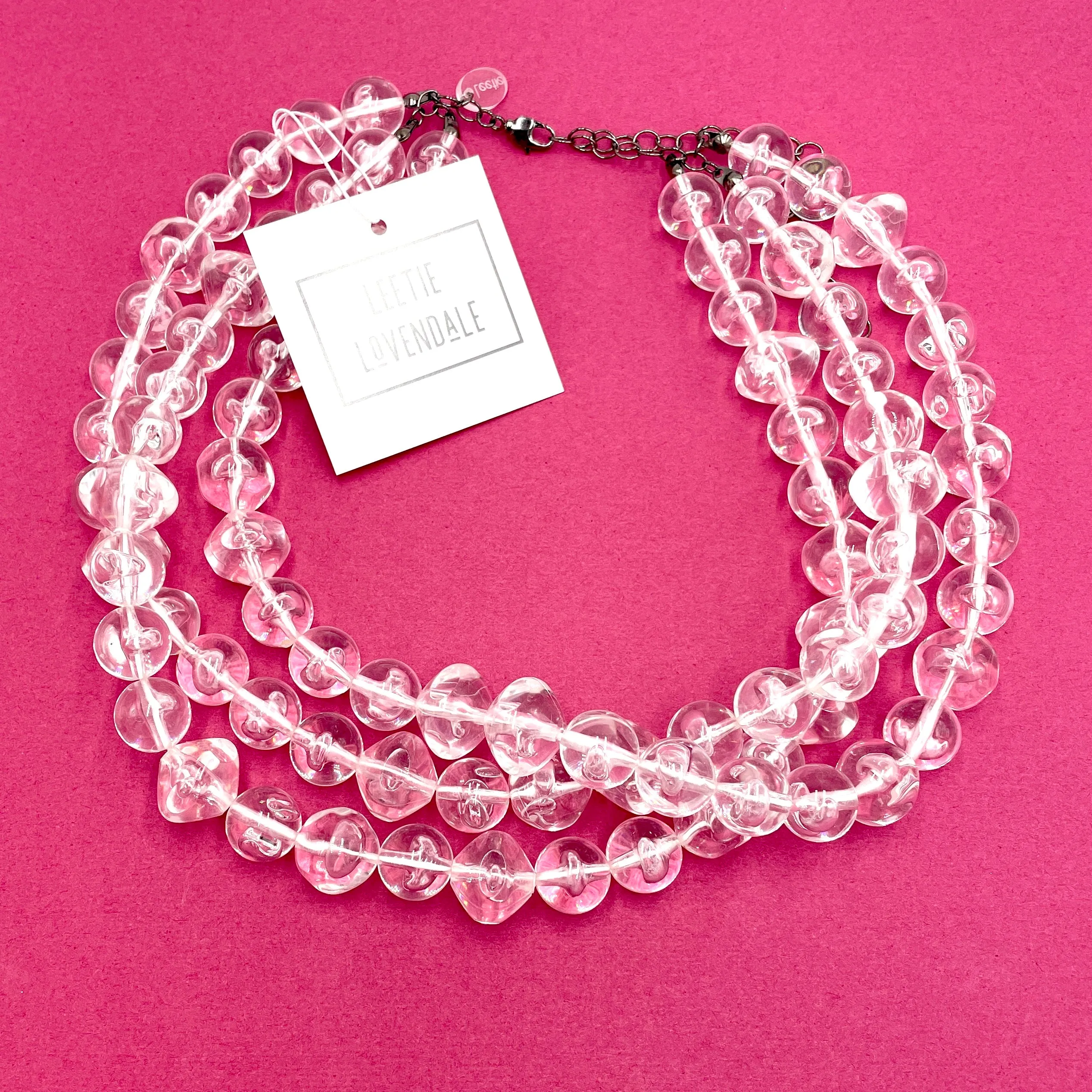 Clear Bubble Beaded Multi Strand Morgan Necklace