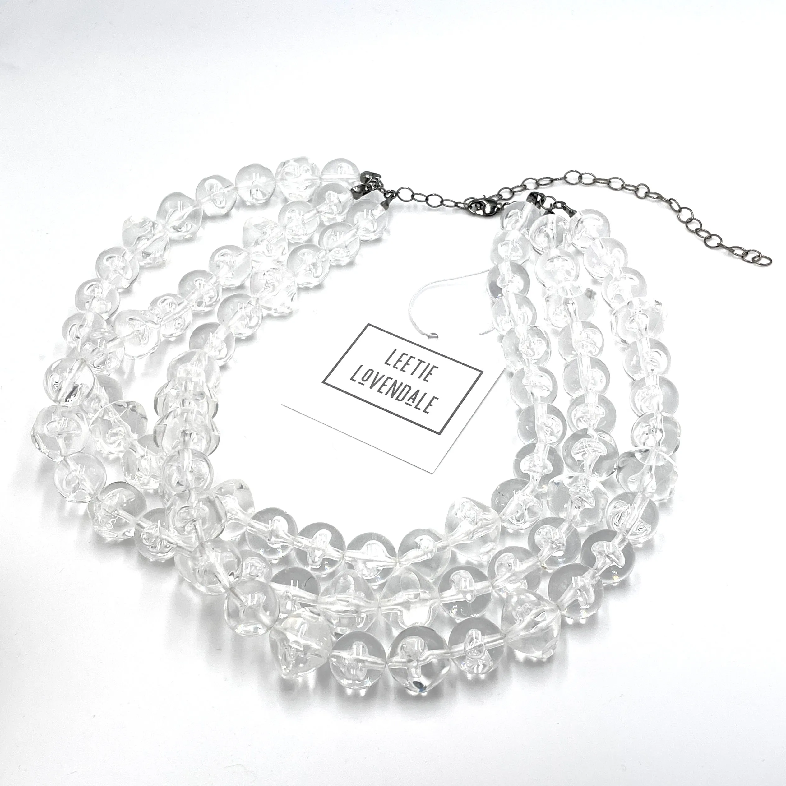 Clear Bubble Beaded Multi Strand Morgan Necklace