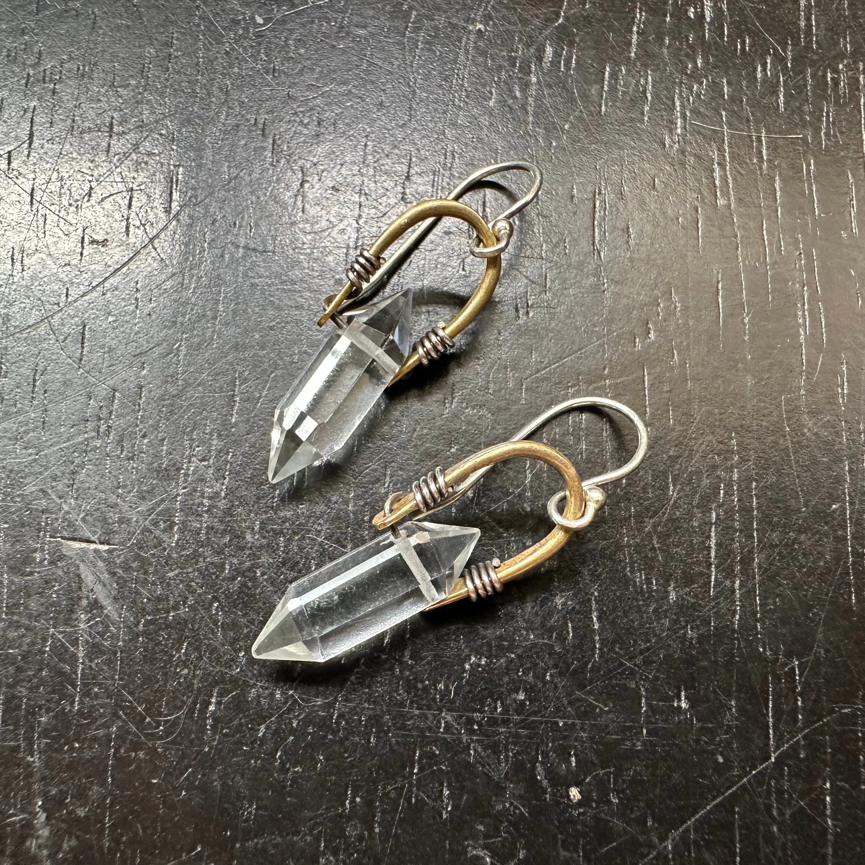 Clear Quartz Brass Taliswoman Earrings