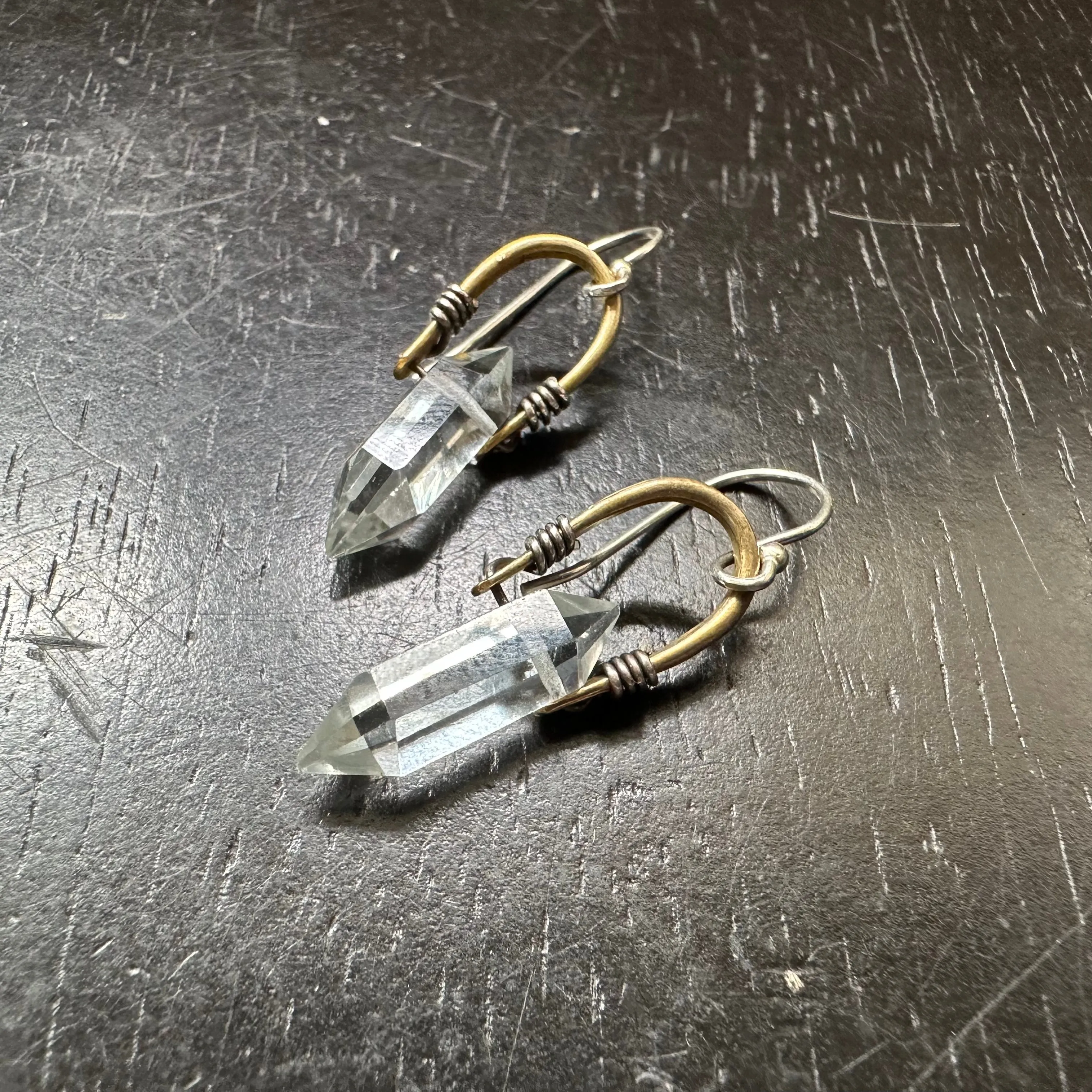 Clear Quartz Brass Taliswoman Earrings