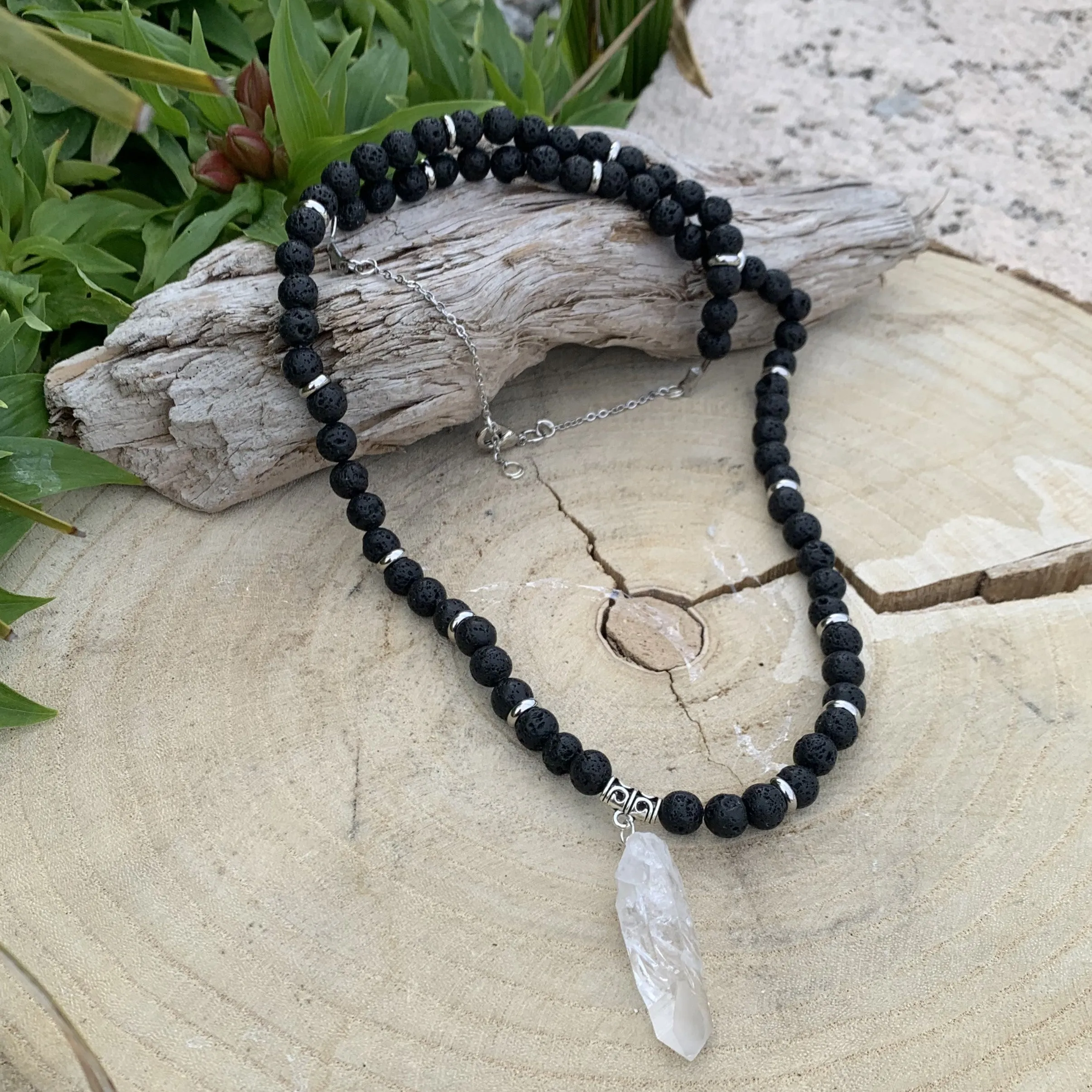 Collier quartz lémurien naturel fait main, Bijou bohème