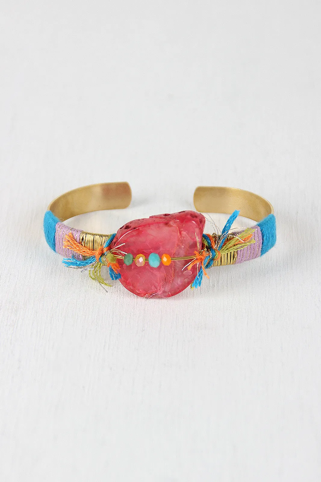 Colorful String And Stone Cuff Bracelet