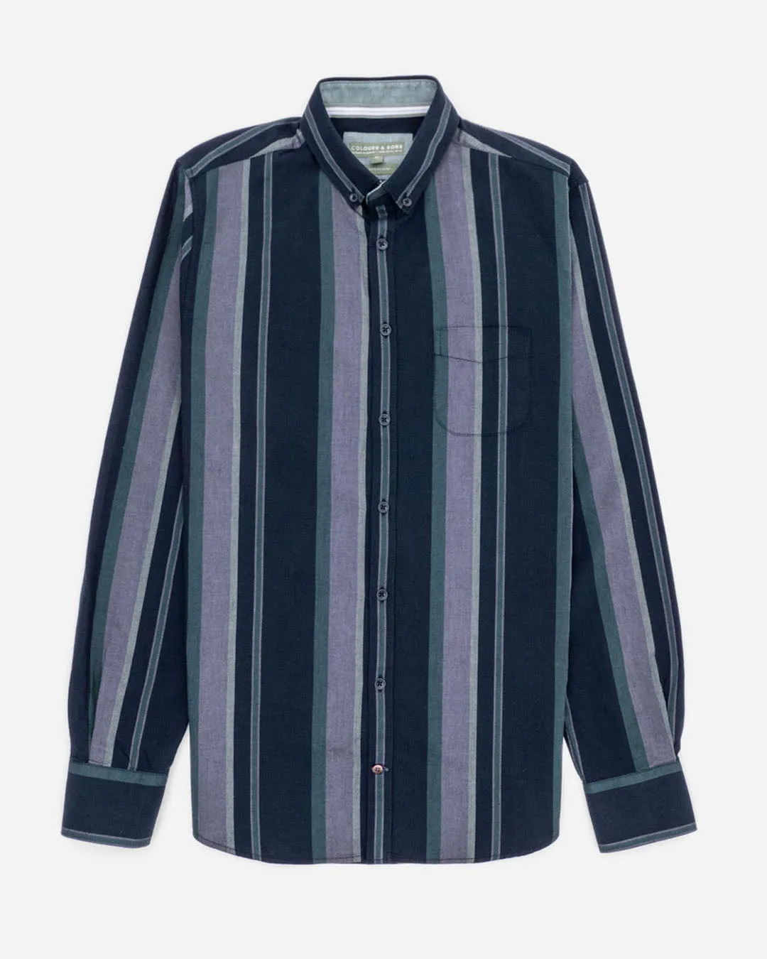 Cotton Shirt - Stripe - Navy, Purple, Green & Gray