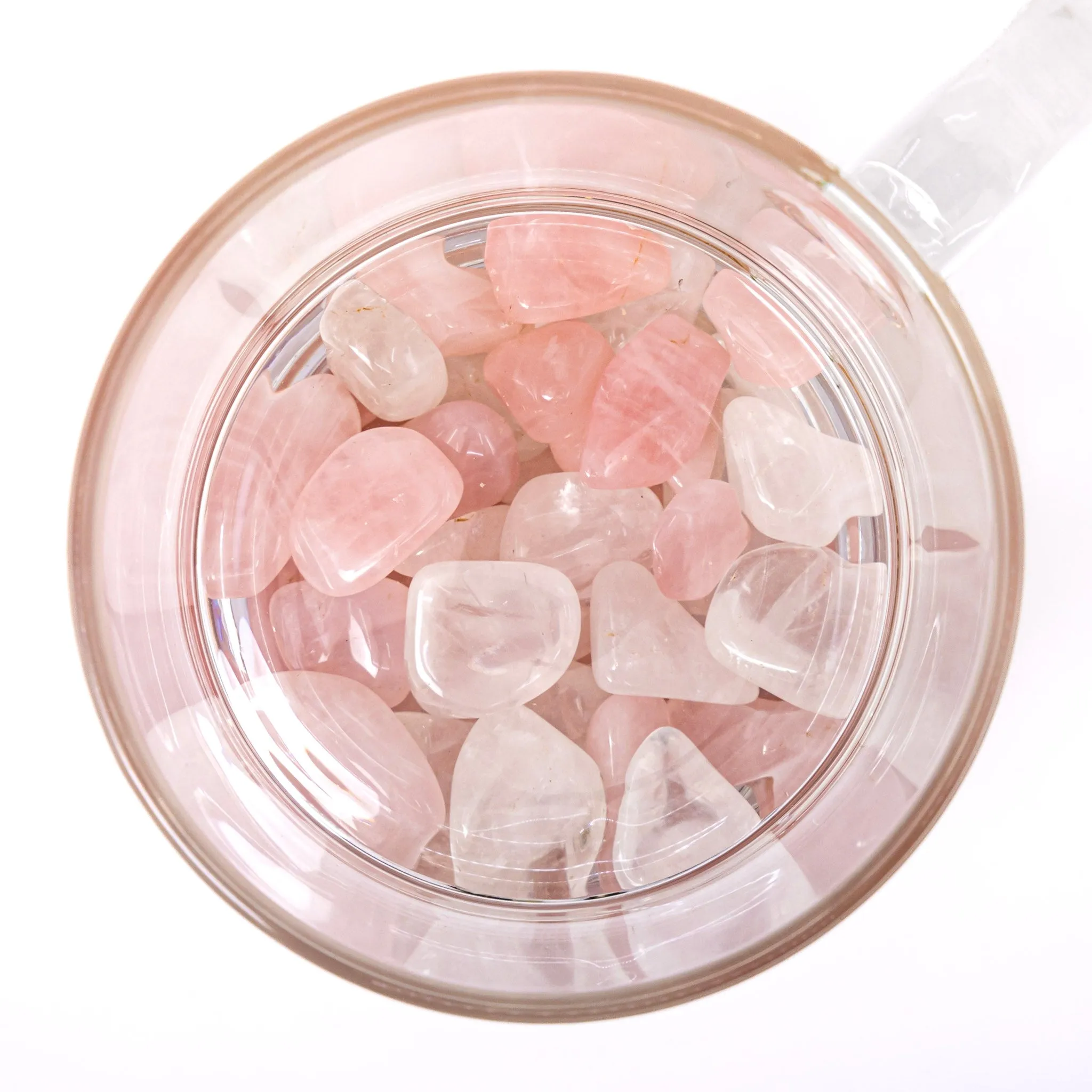 Crystal Mug for Love   Connection with Rose Quartz and Clear Quartz Crystals