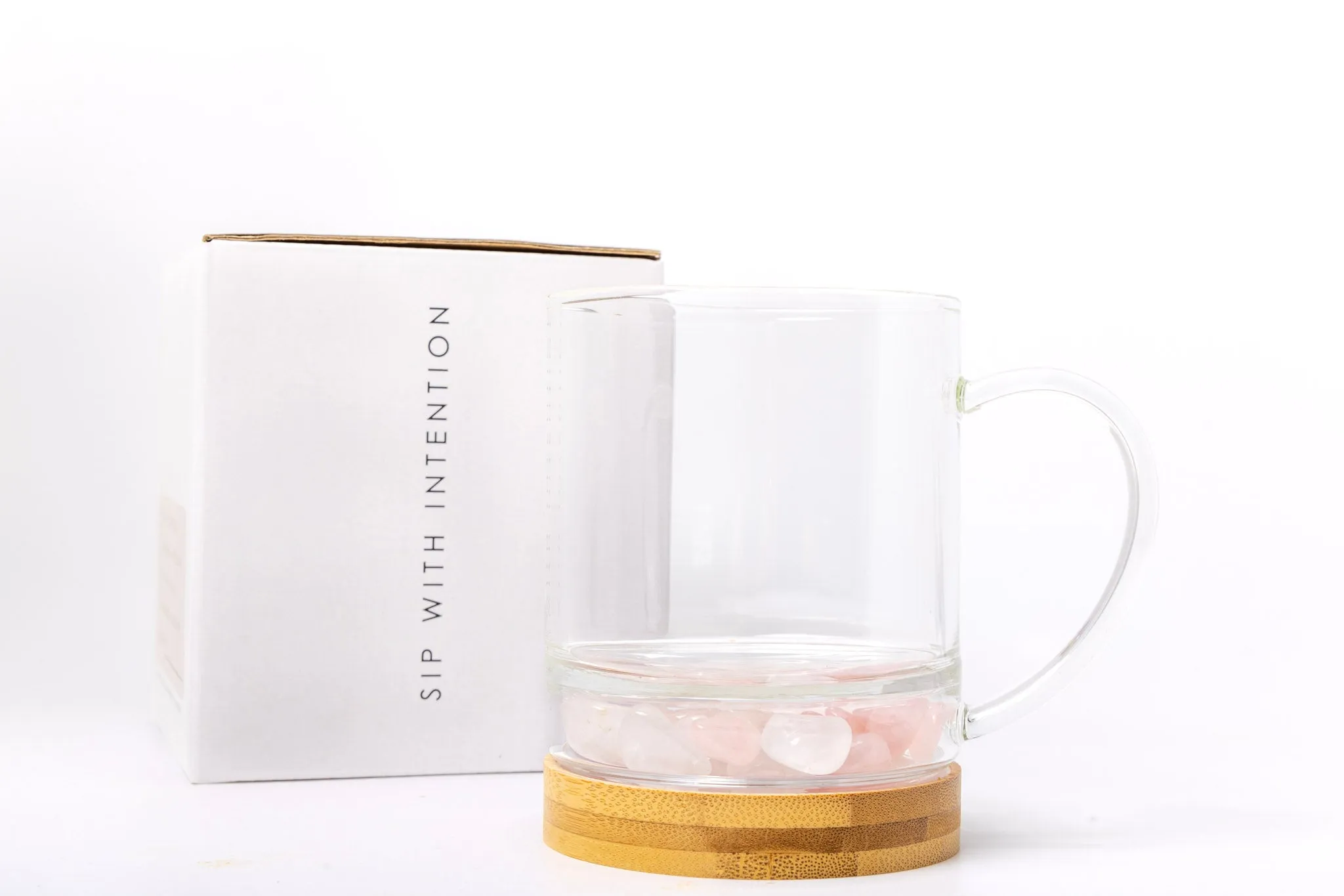 Crystal Mug for Love   Connection with Rose Quartz and Clear Quartz Crystals